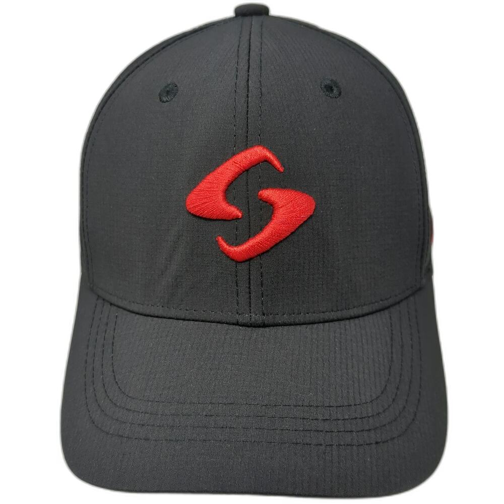 Gearbox Baseball Cap Black One Size Stretch Fit Performance Fabric Red Logo Hat
